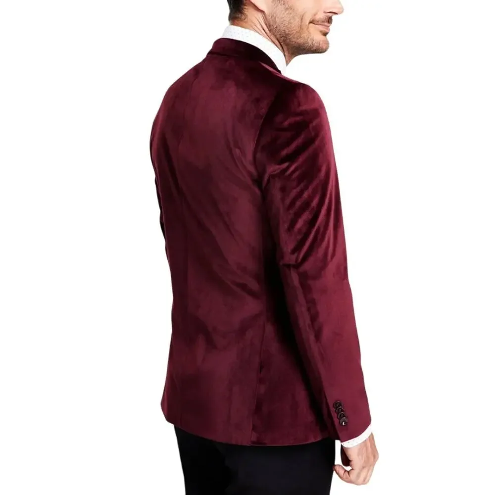 Alfani Men's Burgundy Velvet Slim Fit Sport Coat Classic Suit Blazer Size 36R